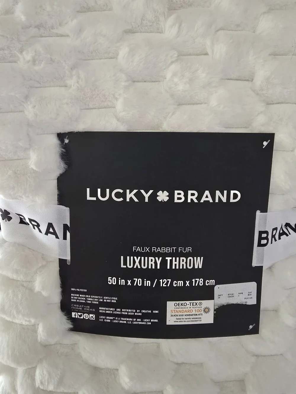 Lucky Brand White Plush Honeycomb Bath Throw